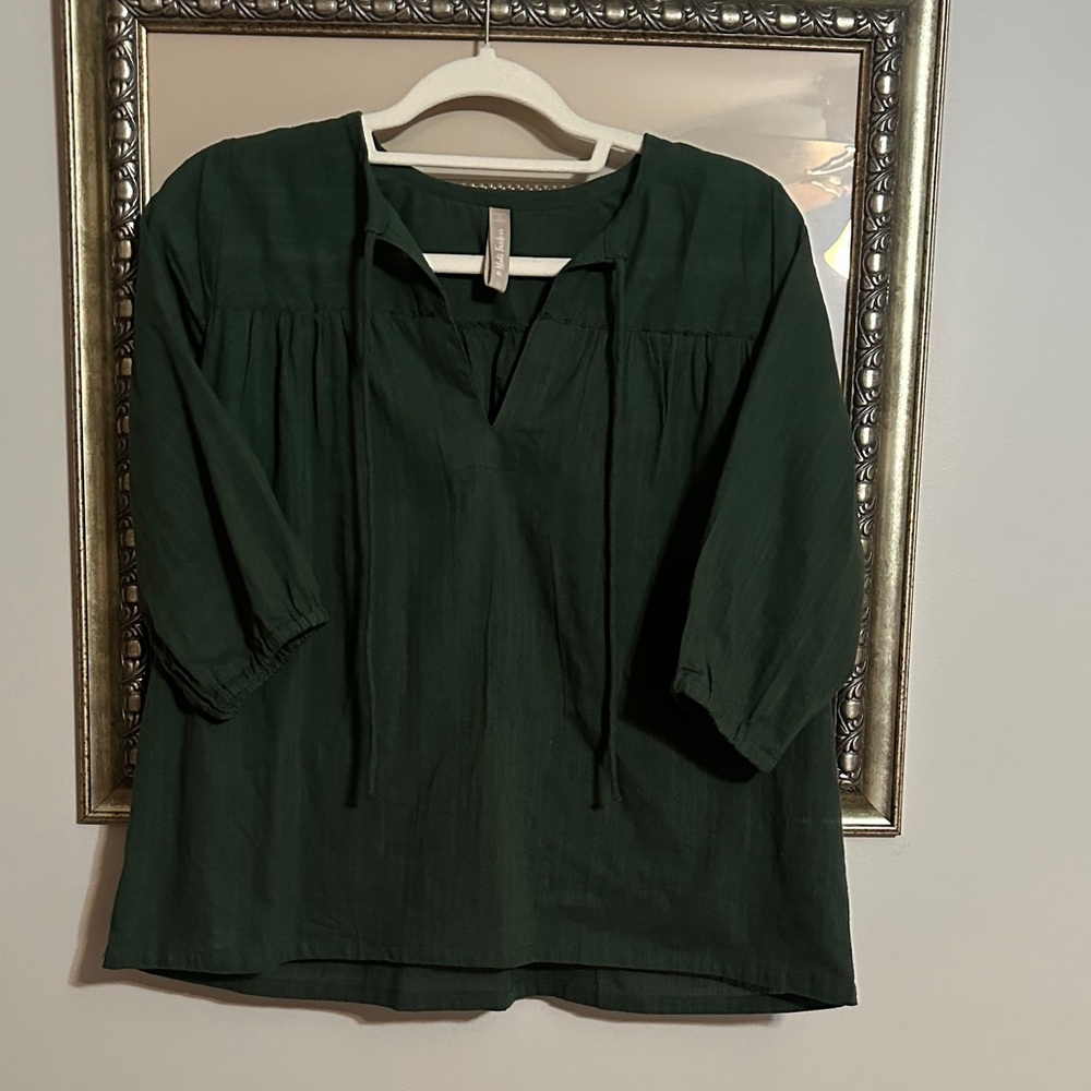 Mata Traders Dark Green Women’s Cotton Peasant Blouse XS Boho